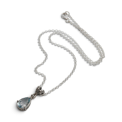 Blue topaz pendant necklace, 'Sea Call' - Balinese-Inspired 6-Carat Pear Blue Topaz Pendant Necklace