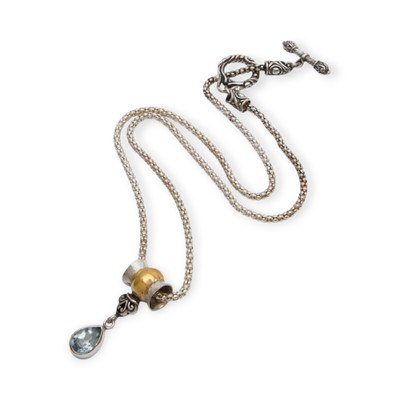 Gold-accented blue topaz pendant necklace, 'Sun and Ice' - Gold-Accented Blue Topaz Pendant Necklace with Popcorn Chain