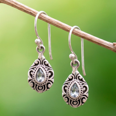Blue topaz dangle earrings, 'True Lagoon' - Drop-Shaped Sterling Silver and Blue Topaz Dangle Earrings