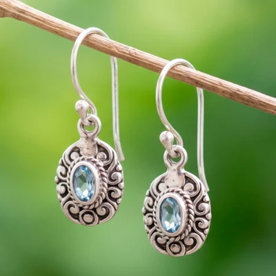 Blue topaz dangle earrings, 'Bali in Heaven' - Artisan-Made Dangle Earrings with Faceted Blue Topaz Jewels