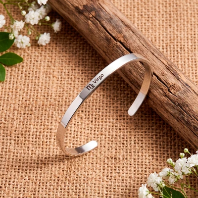Sterling silver cuff bracelet, 'Virgo Prestige' - Zodiac-Inspired Unisex Sterling Silver Virgo Cuff Bracelet