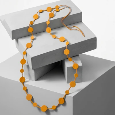 Leather station necklace, 'Moonlit Yellow' - Mod Style-Inspired Yellow 100% Leather Long Station Necklace
