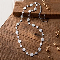 Leather station necklace, 'Moonlit Silver' - Silver-Toned Leather Station Necklace with Round Pendants