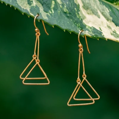 Gold-plated dangle earrings, 'Golden Hills' - Minimalist Triangle-Shaped 18k Gold-Plated Dangle Earrings