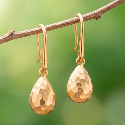 Gold-plated dangle earrings, 'Prodigy Drops' - Faceted Drop-Shaped Dangle Earrings with 18k Gold Plating