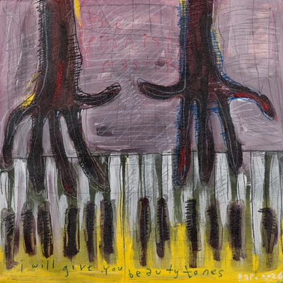 'The Pianist Master' - Naif Acrylic Pencil Painting of Hands Playing the Piano
