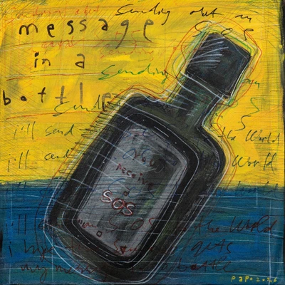 'Message in a Bottle' - Message in a Bottle-Themed Pop Art Acrylic Pencil Painting