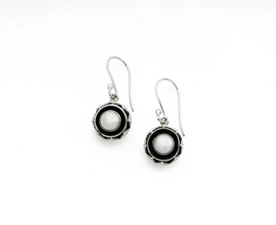 Cultured pearl dangle earrings, 'Pearly Spirit' - Polished and Oxidized Earrings with Silver-White Pearls