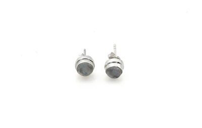 Rainbow moonstone stud earrings, 'Precious Essentials' - Silver Stud Earrings with Round Rainbow Moonstone Gems