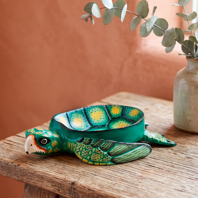 Wood catchall, 'Keeping the Ocean' - Tropical Sea Turtle Catchall Hand-Carved from Suar Wood