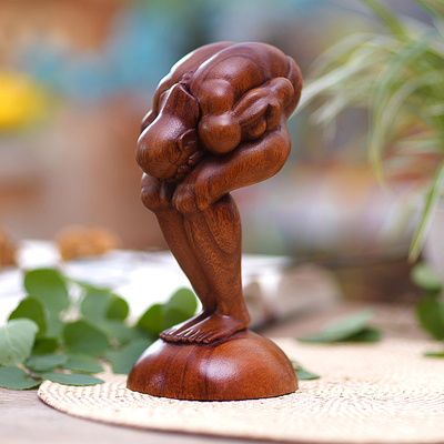 Wood statuette, 'Bending Yogi' - Wood statuette