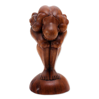 Wood statuette, 'Bending Yogi' - Wood statuette