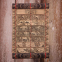 'Gran epopeya del Ramayana II,' colgante de pared - Colgante de pared de hoja de palma hecho a mano
