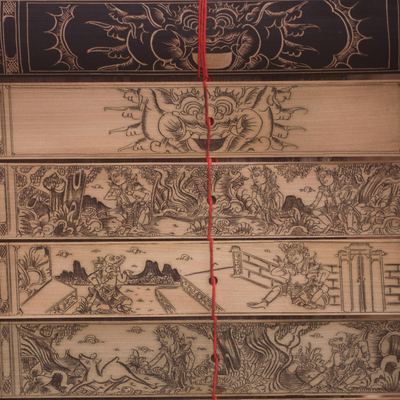 „Großes Epos des Ramayana II“, Wandbehang – Handgefertigter Wandbehang aus Palmblatt