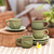 Ceramic teacups, 'Gecko and Co.' (set for 4) - Green Ceramic Cups and Saucers (Set of 4)