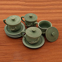 Featured review for Ceramic cups and saucers, Green Geckos (set for 4)