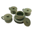 Ceramic cups and saucers, 'Green Geckos' (set for 4) - Ceramic cups and saucers (Set for 4)