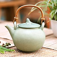 Ceramic teapot, 'Frog Song' - Hand Crafted Ceramic Teapot