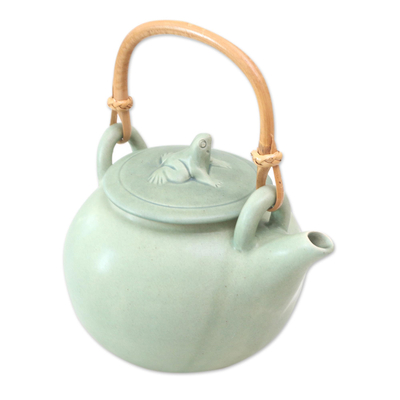 Ceramic teapot, 'Frog Song' - Hand Crafted Ceramic Teapot