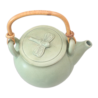 Ceramic teapot, 'Landing' - Green Ceramic Teapot Handmade in Indonesia