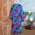 Women's batik robe, 'Turquoise Ocean' (long) - Women's Batik Patterned Robe (image 2) thumbail