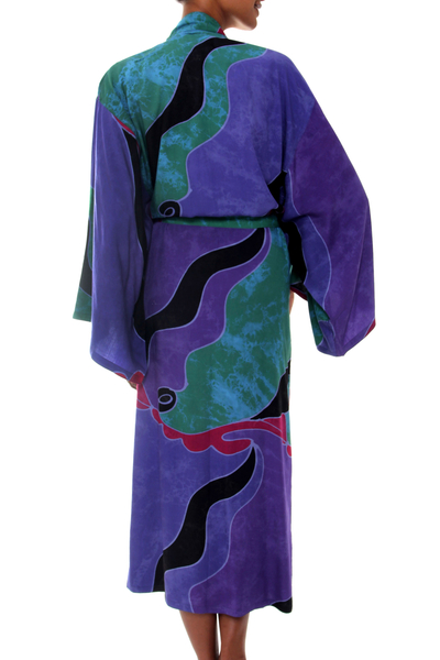 Women's batik robe, 'Turquoise Ocean'  - Women's Batik Patterned Robe