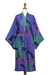 Women's batik robe, 'Turquoise Ocean' (long) - Women's Batik Patterned Robe (image 2c) thumbail