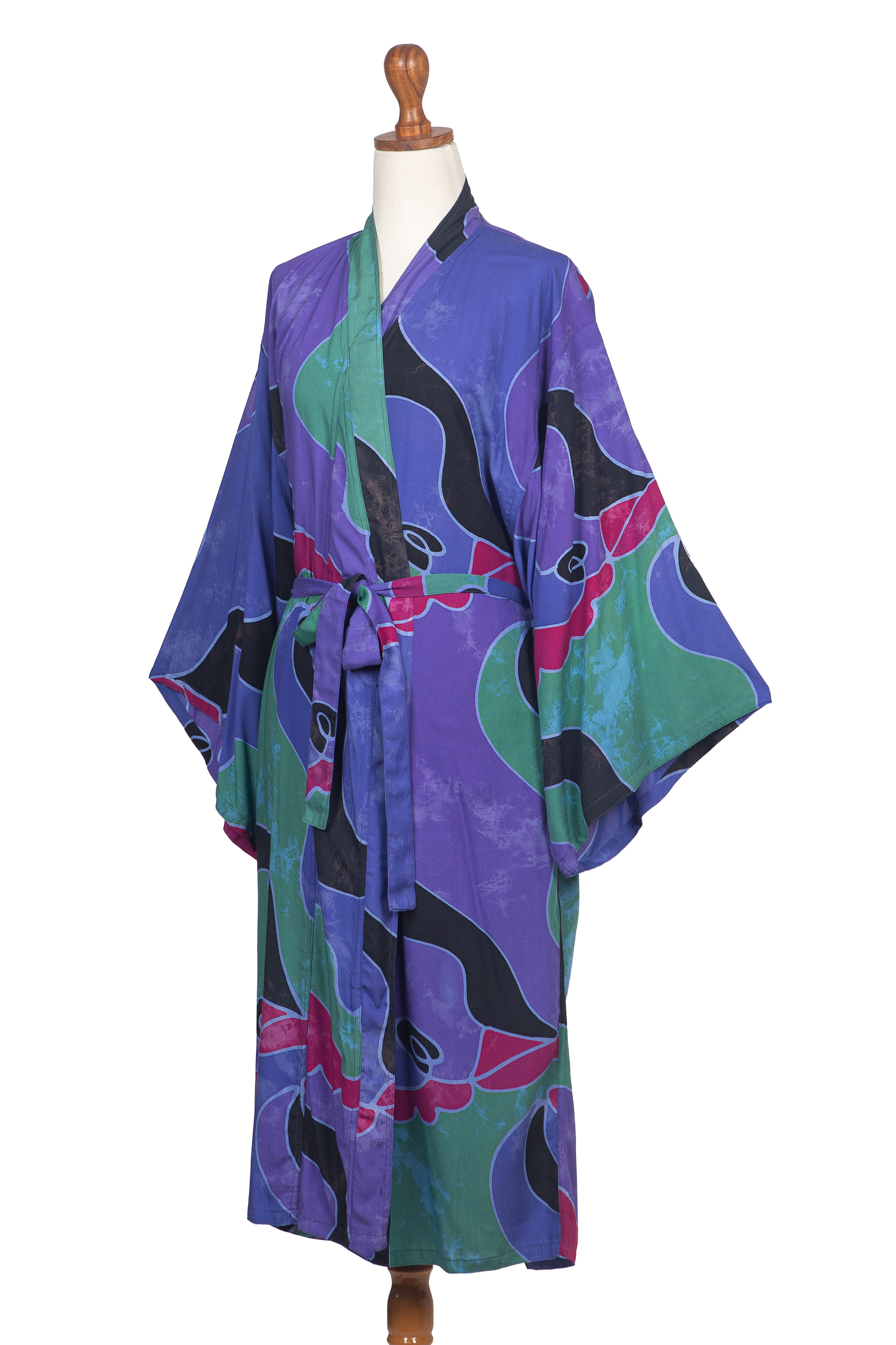 Women's Batik Patterned Robe - Turquoise Ocean | NOVICA