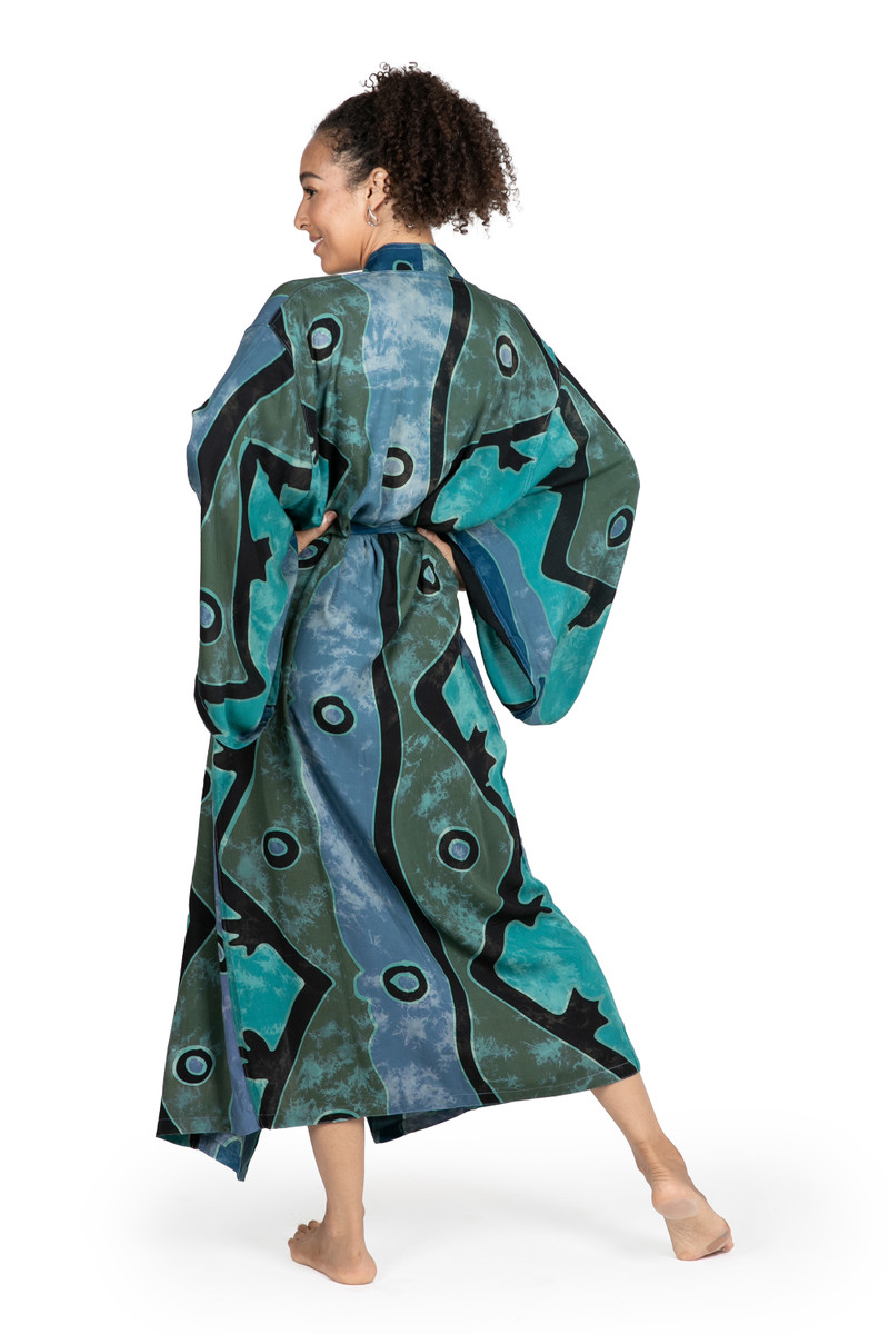 Women's Handcrafted Batik Robe - Seaside Blue | NOVICA