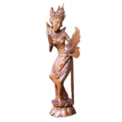 Wood statuette, 'Goddess Sri Pudak' - Wood statuette