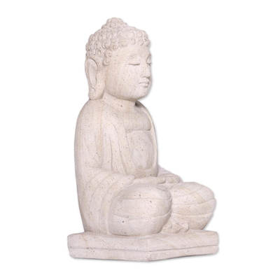 Sandstone statuette, 'Buddha Serene I' - Sandstone Statuette from Indonesia