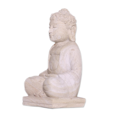 Sandstone statuette, 'Buddha Serene I' - Sandstone Statuette from Indonesia