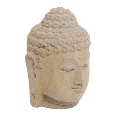 Sandstone bust, 'Lord Buddha' - Sandstone Sculpture from Indonesia