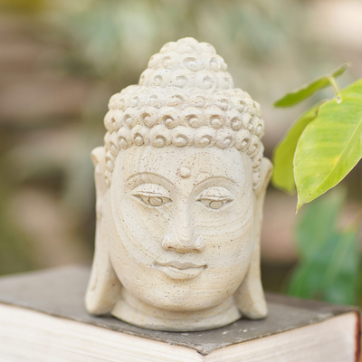 Sandstone bust, 'Lord Buddha' - Sandstone Sculpture from Indonesia