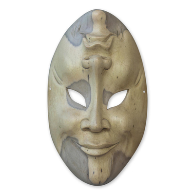 Wood mask, 'Comedy and Tragedy' - Hand Carved Wood Mask