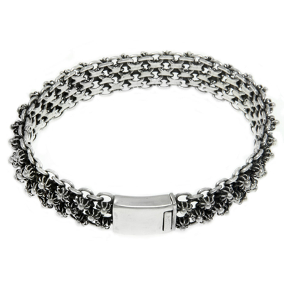 Sterling silver bracelet, 'Sparkling Blooms' - Handmade Sterling Silver Wristband Bracelet