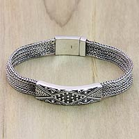 Sterling silver pendant bracelet, 'Transcend' - Handmade Sterling Silver Wristband Bracelet