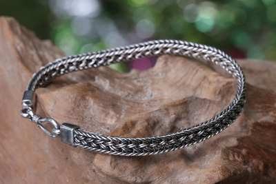 Men's sterling silver braided bracelet, 'Frozen Sunset' - Men's Artisan Handmade Sterling Silver Bracelet
