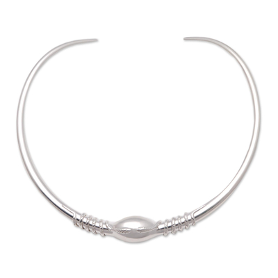 Sterling silver collar necklace, 'Snake Charmer' - Modern Balinese Sterling Silver Collar Necklace from Bali