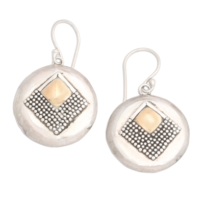 Sterling silver dangle earrings, 'Golden Diamonds' - Sterling silver dangle earrings