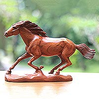 Wood statuette, 'Wild Beauty' - Wood Horse Statuette
