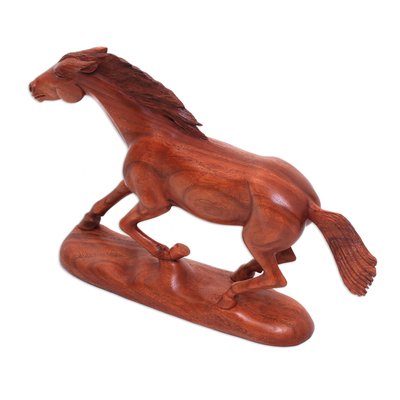Wood statuette, 'Wild Beauty' - Wood Horse Statuette