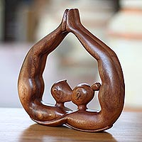 Wood statuette, 'Heart Kissing' - Unique Romantic Wood Sculpture from Indonesia
