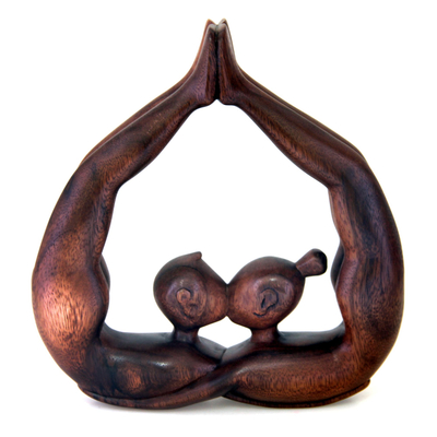 Wood statuette, 'Heart Kissing' - Unique Romantic Wood Sculpture from Indonesia