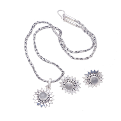 Moonstone jewelry set, 'Silver Flames' - Floral Moonstone Sterling Silver Jewelry Set