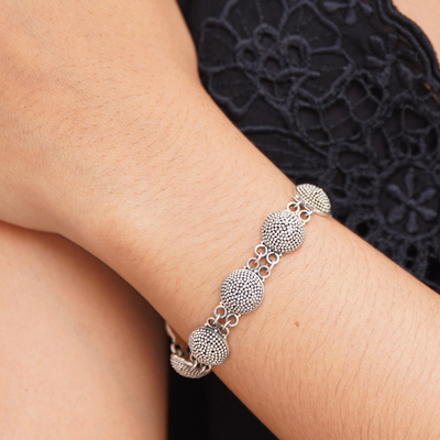 Sterling silver link bracelet, 'Buttons' - Sterling silver link bracelet