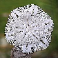 Sterling silver brooch pin, 'Exotic Bloom' - Sterling silver brooch pin