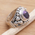 Amethyst solitaire ring, 'Bird Song' - Unique Indonesian Sterling Silver and Amethyst Ring (image 2b) thumbail