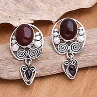 Amethyst and carnelian dangle earrings, 'Illusions' - Amethyst and carnelian dangle earrings