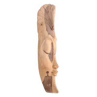 Wood mask, 'Mask with Flower' - Wood Mask from Indonesia